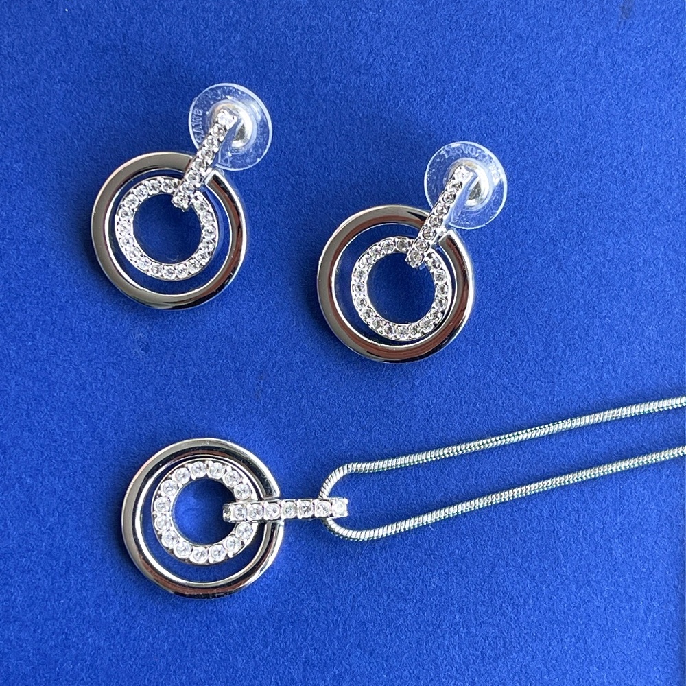 Swarovski Rhodium and Crystal Pave Circles Earrings and Necklace Set